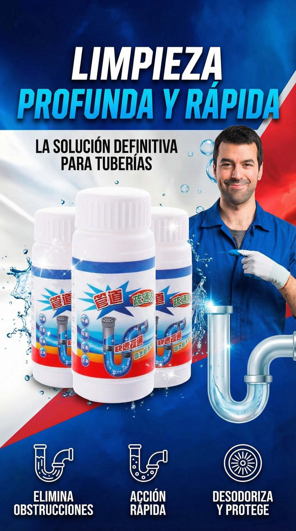 Polvo limpiador de drenaje x3 para tuberías del hogar