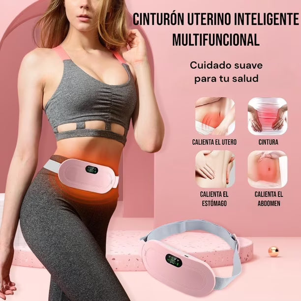 Cinturón eléctrico para cólicos menstruales con calentamiento y masaje ajustable, diseño cómodo y portátil