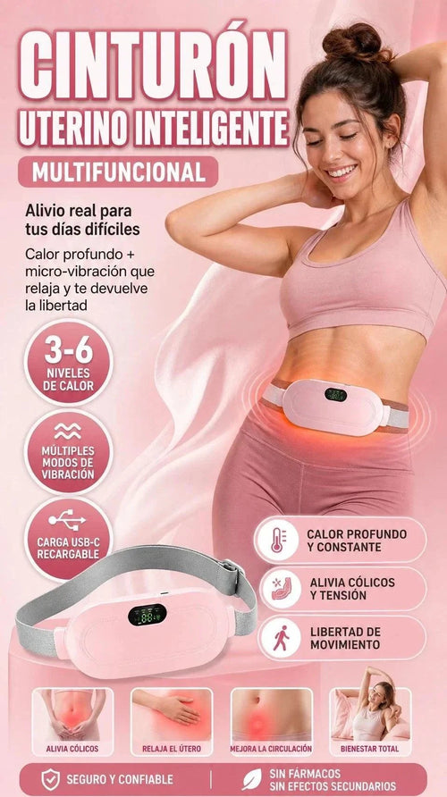 Cinturón eléctrico para cólicos con calentamiento y masaje ajustable para aliviar dolores menstruales y abdominales