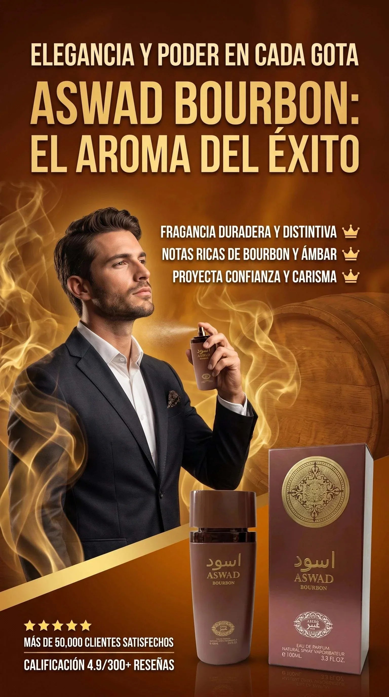 Botella elegante de perfume Bourbom con fragancia oriental intensa y duradera perfecta para ocasiones especiales