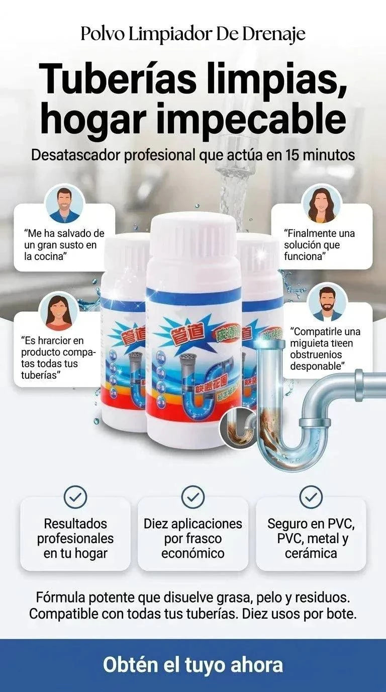 Polvo Limpiador De Drenaje X3 desatascador potente para tuberías en 15 minutos