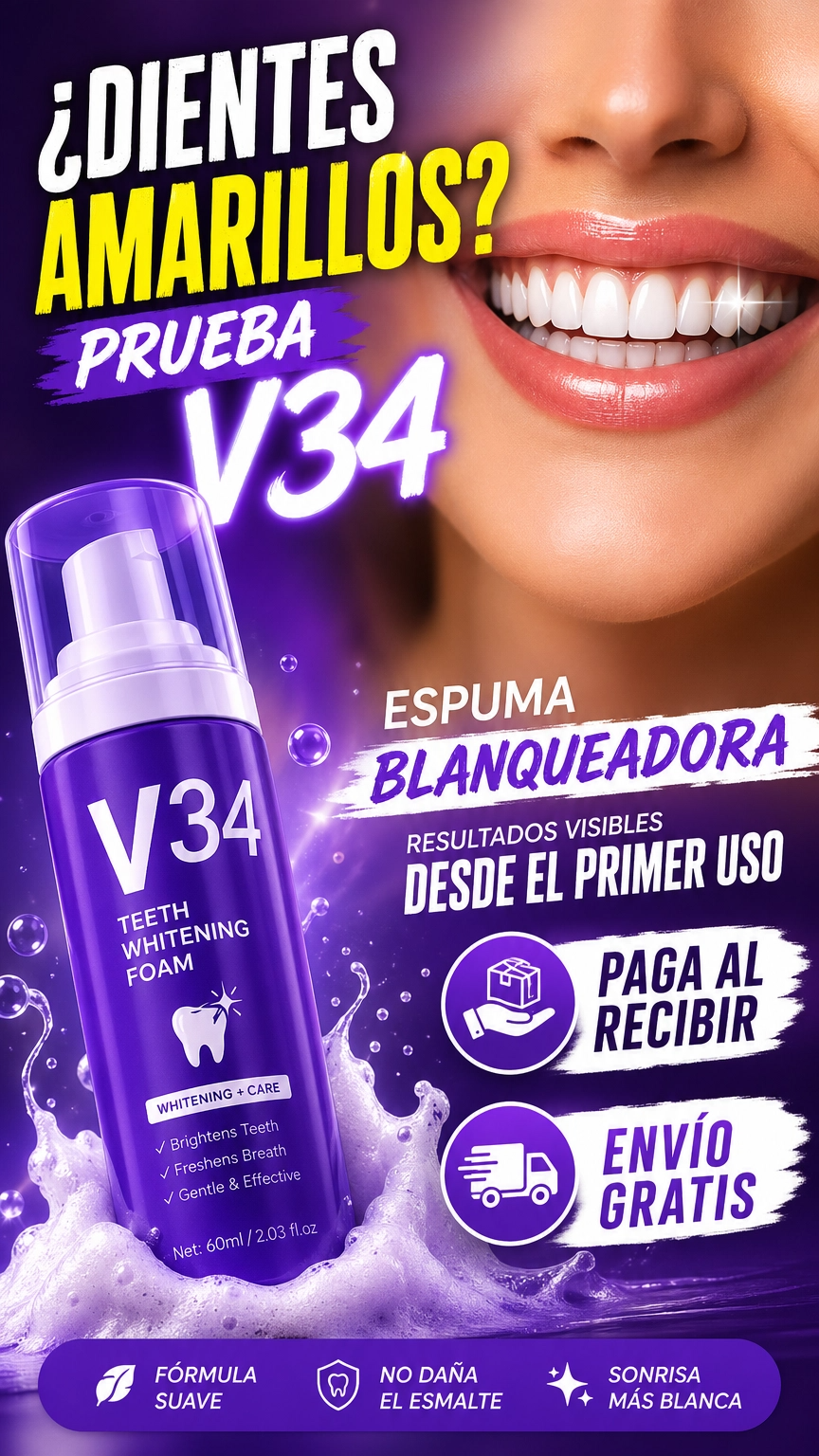 Sonrisa Radiante en 15 Segundos - Espuma Blanqueadora V34